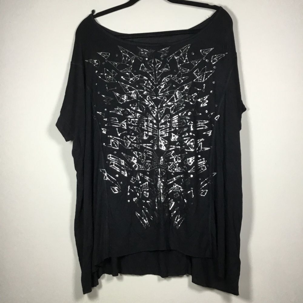 Tokyo darling big slouchy top oversized lagenlook short sleeve silver detail S